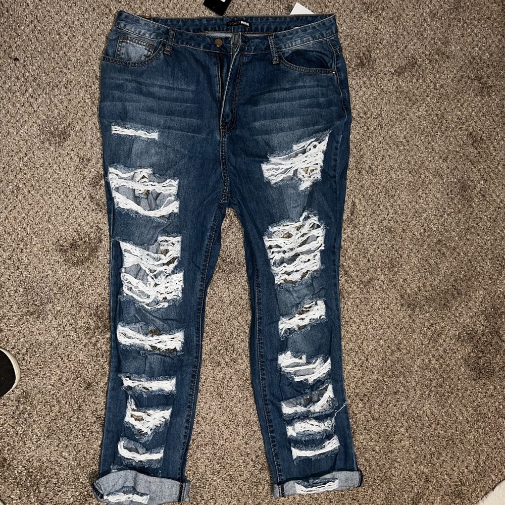 Fashion Nova Ripped Dark Blue Skinny Jeans